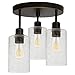 Hykolity 3-Light Semi Flush Mount Ceiling Light, Oil-Rubbed Bronze Finish with Seeded Glass Shades (LED Edison Bulbs as Bonus), Dimmable ETL Listed for Kitchen, Stair and Hallway