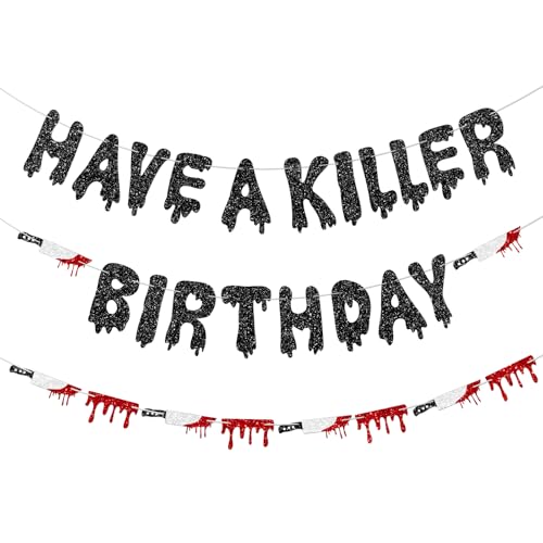Vofrise Black Have A Killer Birthday Banner Prestrung Red Glitter