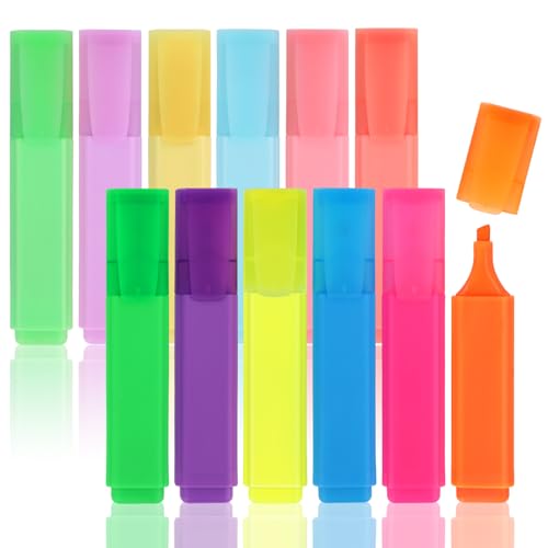WISYOK Textmarker 12er Pack, Highlighters Aesthetic, Highlighter Pen, Leuchtmarker, Text Marker Neon, Markerstifte Set für Journal, Bibel, Schulbedarf, Geschenk - 6 Pastell und 6 Leuchtend