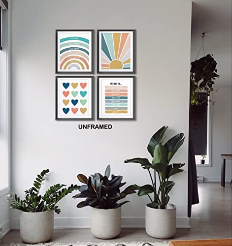 I Am Kind Smart Brave Positive Affirmations Mental Health Poster Prints For Teens Room Playroom Nursery Classroom Decor,Boho Rainbow Sunshine Decorations Prints Wall Art Unframed 4Pcs 8X10 Inches (8Wx10L) #TOP2
