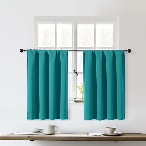 OWENIE Teal 36 Inch Short Blackout Curtains for Bedroom Small Window
