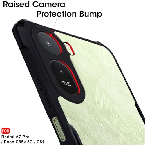 Image of TheGiftKart Shockproof Crystal Clear Back Cover Case for Mi Redmi A7 Pro /Poco C85x 5G / C81 | 360 Degree Protection | Protective Design | Transparent Back Cover Case (PC & TPU, Black Bumper)