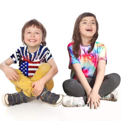 Image of Boys Tie Dye Shirts 3-12 Years Hippies Senior Crewneck Short Sleeve Rainbow Tee for Kids (US, Age, 6 Years, 8 Years, Flag)