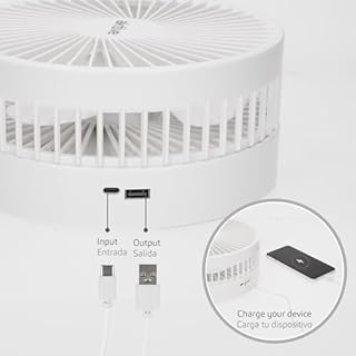 AKTIVE Ventilateur Sans Fil, Compact Pliable, 19,7X19,7X19,7X97,5 cm, 4 Modes d'Air, Durée 2-6 Heures, Tube Télescopique 36-83 cm, Chargeur Usb Inclus, Rechargeable en 4,5 H