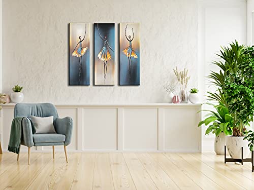Wieco Art Dancing Girls Modern Large Contemporary 3 Panels 100% Hand Painted Stretched and Framed Ballet Dancers Oil Paintings on Canvas Wall Art Work for Living Room Bedroom Home Decorations