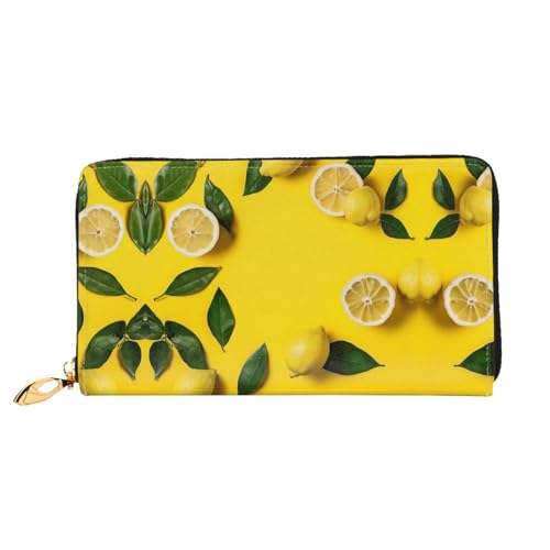 (Yellow Lemon) Print Women's Long Wallet Clutch with Zipper Multiple Card Slots Coin Pocket Elegant Ladies Purse