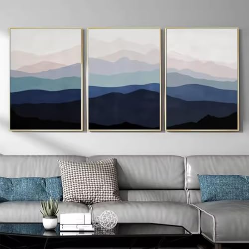 Toile montagne rose et bleue pour un salon moderne au design abstrait