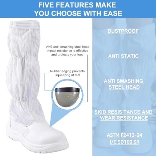 Steel Toe Cleanroom Boots with Rubber Edging, Anti-Static, PU Bottom, Men's Shoes3