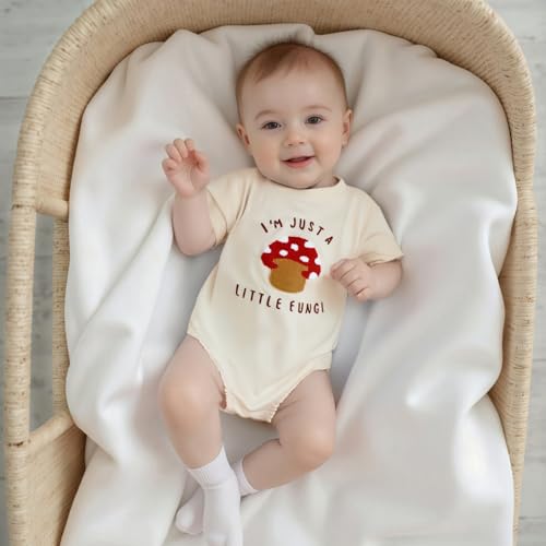 Newborn Girl Boy Mushroom Romper Shirts Infant Baby Summer Clothes Letter Embroidery Short Sleeve Bodysuit Tops3