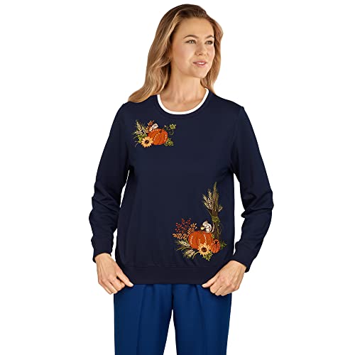 Alfred Dunner Womens Pumpkin Top, Navy, M