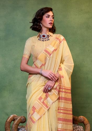 Image of SGF11 Women's Soft Cotton Linen Silk Saree With Unstitched Blouse Piece