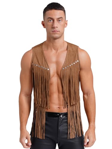 Freebily Chaleco Vaquero Occidental Para Hombre Chaleco Con Flecos Chaqueta Sin Mangas Disfraz Retro Vintage Para Halloween Y Cosplay Marrón M