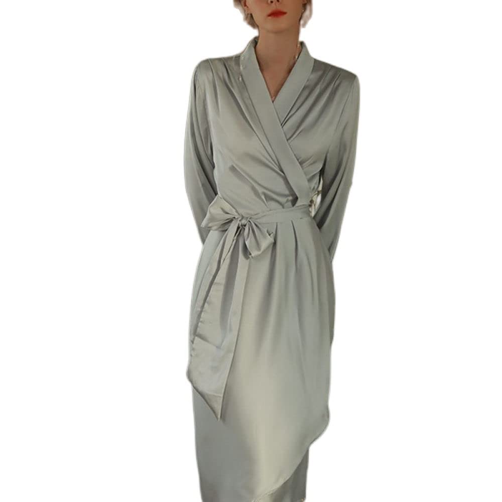 Camicia Da Notte Donna,Accappatoio In Raso Kimono Fiocco Con Lacci Abito Verde Salvia Scollo A V Vestaglia Leggera Lunga Camicia Da Notte Con Cintura Vestaglia Da Sposa Indumenti Da Notte Bademantel