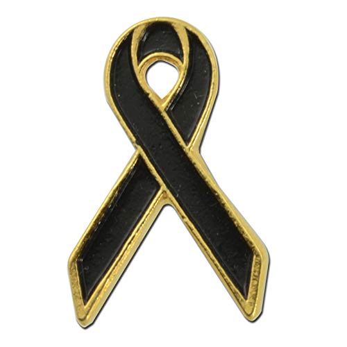 StockPins Black Awareness Ribbon Lapel Pin – Gold-Tone Pin for Mourning, Funerals, and Melanoma Awareness – Made in USA