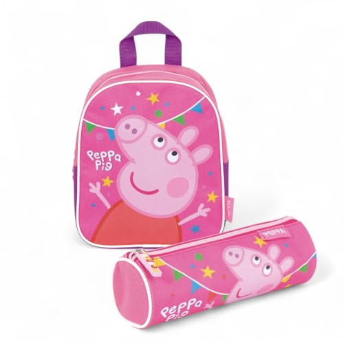 Peppa Pig, Mochila y Estuche Niña, Mochila Infantil 3 Años con Estuche Escolar Niña de Peppa Pig, Rosa, Ligera con Cremallera, Ideal para los Primeros Años, 24 x 10 x 20 Cm