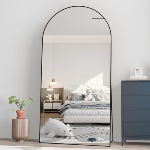 CASSILANDO, Espejo arqueado Largo con Marco de aleación de Aluminio, para vestirse, Espejos inclinables de Cuerpo Completo para Dormitorio o Sala de Estar, Grande, 193 x 86 cm, Negro