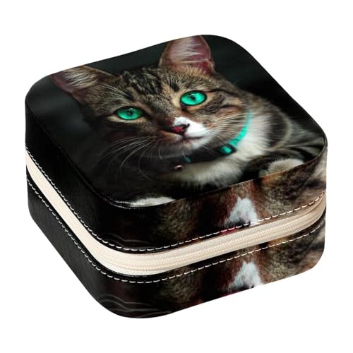 Diusye Joyero pequeño para anillos, pendientes, collares, pulseras, brazaletes, mini estuche de viaje, organizador de almacenamiento para mujeres y niñas, regalos - gato animal