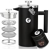 Coffee Gator French Press Kaffeemaschine 1 Liter - plus Travel Jar Kanister, Doppelwandig Isoliert Edelstahl Kaffeebereiter, Tragbare Heiße Kalte Brühe Teekanne für Haus Büro Küche Camping Outdoor