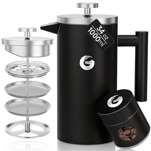 Coffee Gator French Press Kaffeemaschine 1 Liter - plus Travel Jar Kanister, Doppelwandig Isoliert Edelstahl Kaffeebereiter, Tragbare Heiße Kalte Brühe Teekanne für Haus Büro Küche Camping Outdoor Coffee Gator French Press Kaffeemaschine 1 Liter - plus Travel Jar Kanister, Doppelwandig Isoliert Edelstahl Kaffeebereiter, Tragbare Heiße Kalte Brühe Teekanne für Haus Büro Küche Camping Outdoor