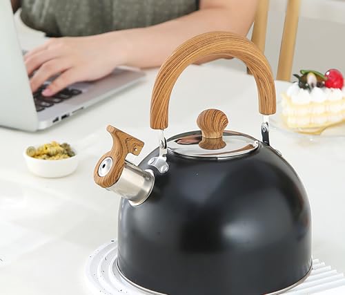1.89 Quart(2L) Tea Kettle with anti Scalding Handle, Food Grade Thickened Black Stainless Steel Teakettle Best for Boiling Water, Brewing Tea, and Making Coffee (2L)