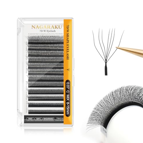 NAGARAKU 7D W Premade Fans Lash Extensions 0.07 C Mix 8-15mm Matte Black