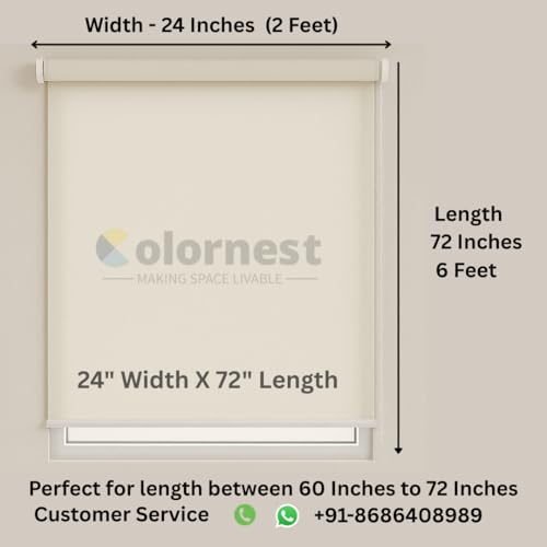 Image of Roller Blinds for Windows 24 Inch W X 72 Inch L | Light Filtering Roll-Up Shades Sun UV Protection for Home & Office White| Customised Size | Heavy Duty in 38 MM Pole