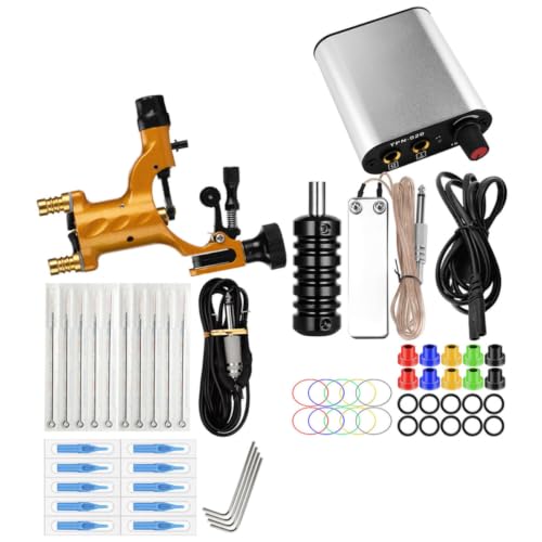 NESTINGHO Kit de Tatuaje Completo de Aleación de Aluminio y Acero Inoxidable para Principiantes Máquina Portátil Fácil de Operar, Motor Estable y Diseño Ligero Dorado