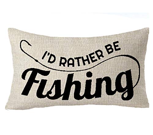 FELENIW I'd Rather Be Fishing Gift to Fishing Enthusiast Club Throw Pillow Cover Cushion Case Cotton Linen Material Decorative 12x20 inches