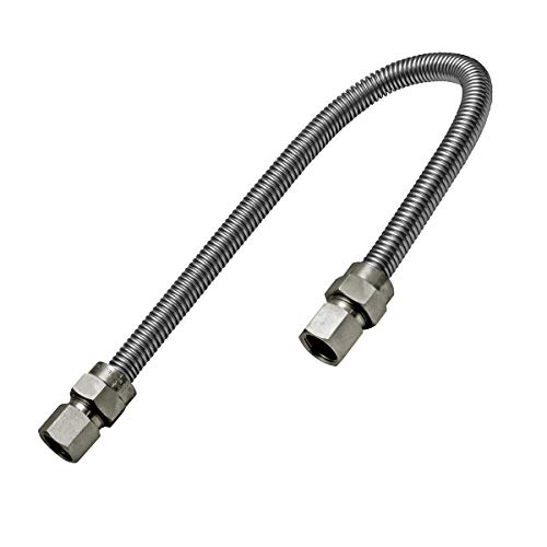 Highcraft GUHD-TT14-24I Gas Line Hose 3/8'' O.D. x 24'' Length with 0.38 in. FIP Fitting, Uncoated Stainless Steel Flexible Connector, 24 Inch