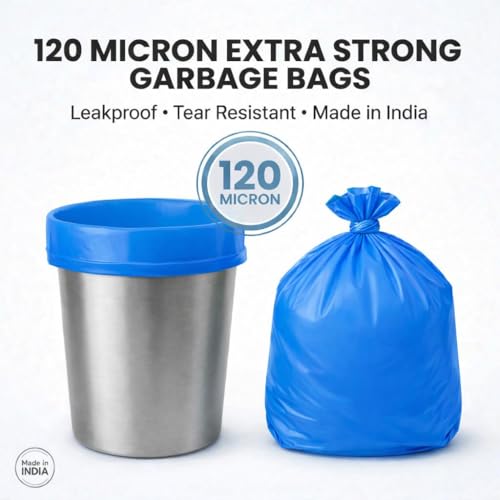 Image of Garbage Bags /Dustbin Bags - 120 Micron Heavy - Duty Trash Bags (20 x 26 Inches) - Extra-Medium Leak -Proof Bin Liners for Kitchen, Office - 500g Pack (Blue, Pack of 2) - 20 Bags