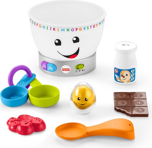 Fisher-Price Baby Learning Toy Laugh & Learn Magic Color Mixing Bowl with Pretend Food Music & Lights for Infants Ages 6+ Months