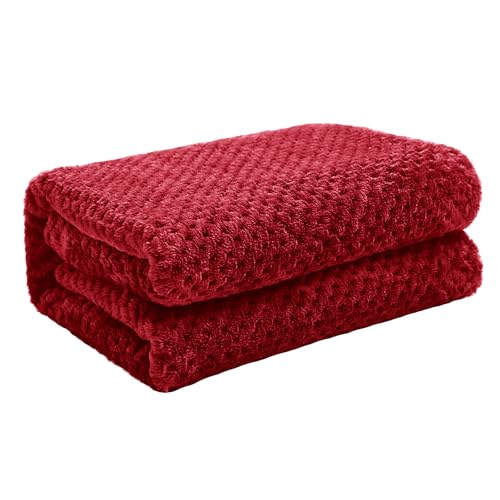 Image of Exclusivo Mezcla Fleece Throw Blanket, Super Soft and Warm Blankets for Couch, Sofa and Bed Waffle Textured, Cozy, Fuzzy and Lightweight (Deep Red, 40x50 Inches)