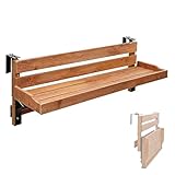 Collapsible Balcony Railing Table, Adjustable Wood Hanging Balcony Table for Small Balconies, Patio, Outdoor Plant Display and Storage, No Drilling Required(Beige,90cm/36in)