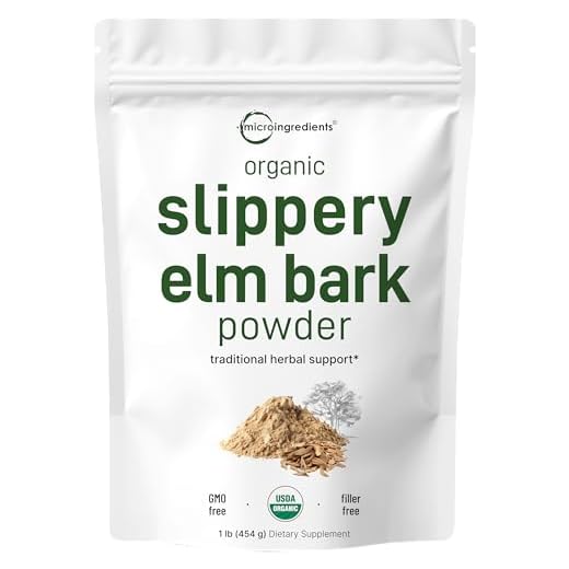 Micro Ingredients Sustainably US Grown, Organic Slippery Elm Bark Powder, 1 Pound (645 Servings), Helps Soothe The Throat and Coughing, No Irradiated, No Contaminated, No GMOs, Pet Friendly