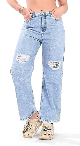 Mastec JEANS Denim Blue Wide Leg Jeans for Women Mastec JEANS Denim Blue Wide Leg Jeans for Women