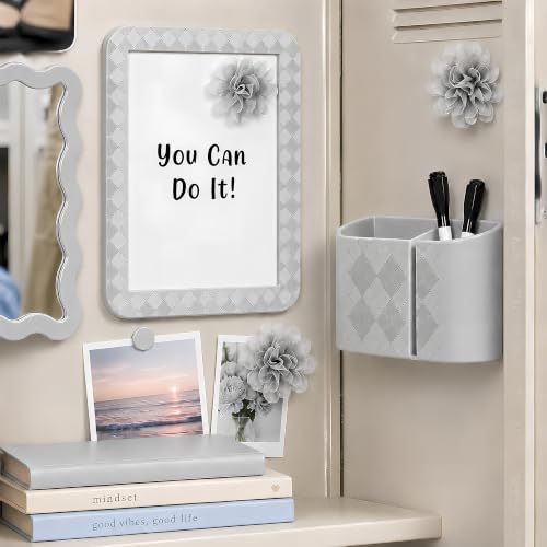 Image of 8 PCS Gray Locker Accessories Kit for Girls with Magnetic Mirror Whiteboard Pen Holder Flower Magnets Cute Aesthetic Locker Decoration Set for School Dorm Office Organization