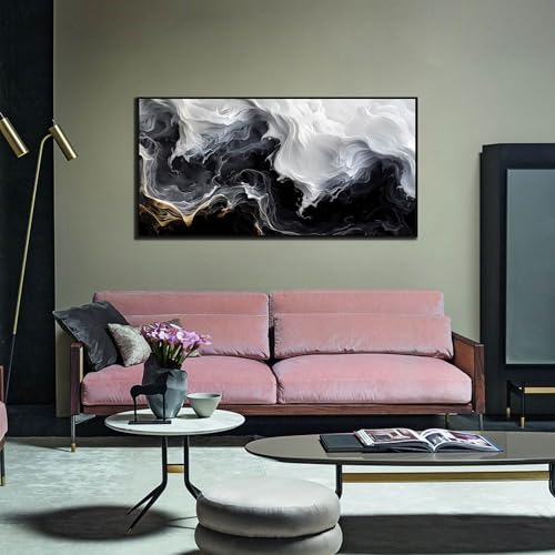 Image of AOZEMI Smoke Abstract Wall Art Landscape Pictures for Bedroom | Wall Art Framed Home Decorations Foggy Wall Decor Wall Paintings for Office Print 48 inchL x 24 inchW