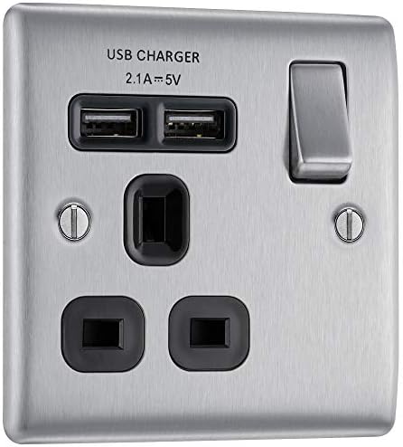 BG Electrical NBS21W-01 Single Switched Power Socket with White Inserts ...