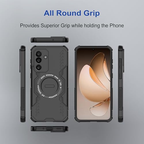 Image of amazon basics Back Case Cover for Samsung Galaxy F56 5G | Magnetic Case with Built-in Metal Ring | Supports Mag-Safe Charger, Wallet & Car Mount | Shockproof Hybrid PC + TPU | Black