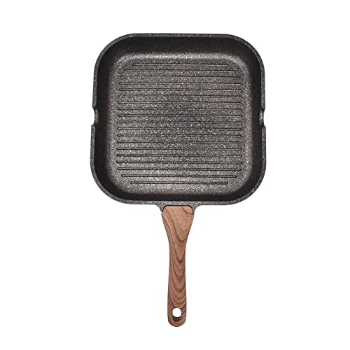 Grill Pans, Nonstick Grill Pan For Stove Tops Aluminum Induction Square Frying Pan Steak Frying Plate Kitchen Home Cooker For Bacon Onion(24cm)