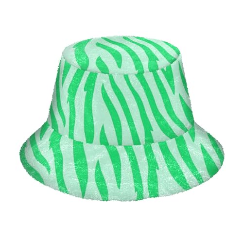 Mint Green Tigers Fur Texture Cute Bucket hat Faux Fur