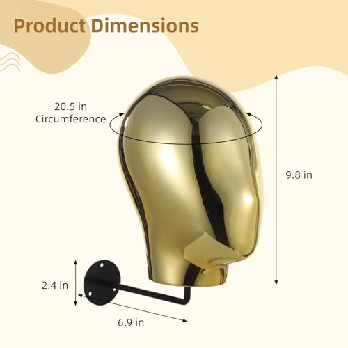 Soporte de peluca de pared cromado en oro de lujo para maniquí 4