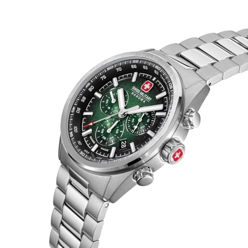 Image of Swiss Military Hanowa SMWGI0004206 Pioneer - Swiss Made Round Green Chronograph - Watch for Men