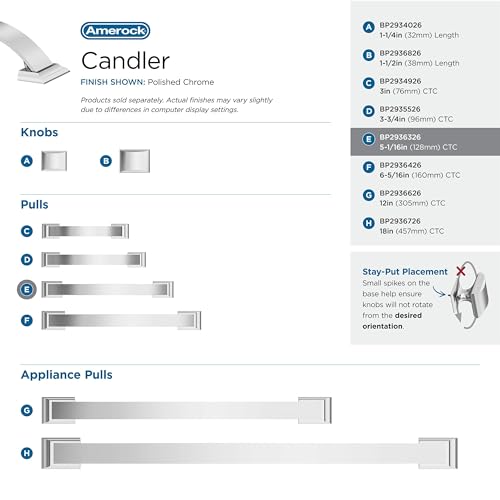 Image of Amerock BP2936326 | Polished Chrome Cabinet Pull | 5-1 /16 inch (128mm) Center-to-Center Cabinet Handle | Candler | Furniture Hardware