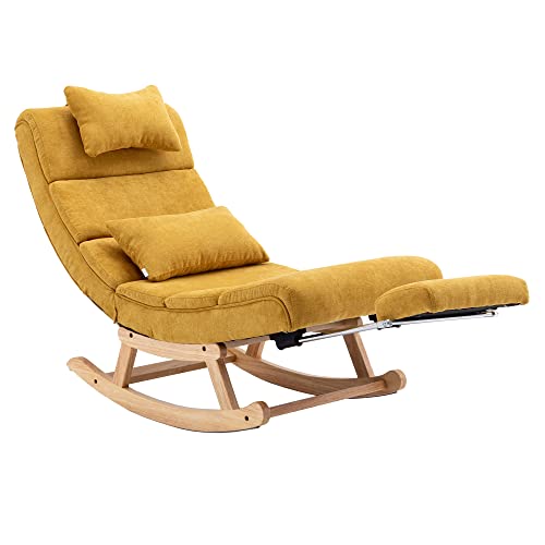 SPOFLYINN Accent Rocking Lounge Chair with Backrest Pedal Upholstered Glider Chair for Nursery Modern Rocker Chair for Bedroom Living Room Yellow