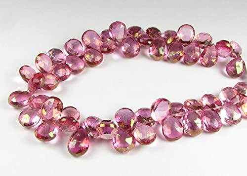 Briolette quartz rose 9mm lot de 4 pierres percées pour réparer et créer des bijoux