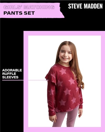 Image of Steve Madden Girls' Sweatsuit Set - 2 Piece Puff Sleeve Crop Pullover Sweatshirt & Leggings - Leggings Set for Girls (2T-12)