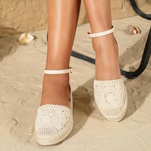 Putu Women's Closed Toe Sandals Ankle Strap Espadrille Platform Sandals Hollow Out Flat Shoes4