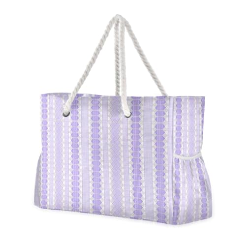 Cute Purple Lace Stripes Portable tote bags for travel with zipper teacher tote bags for women Travel Essentials Beach Gifts Birthday Gifts for Women