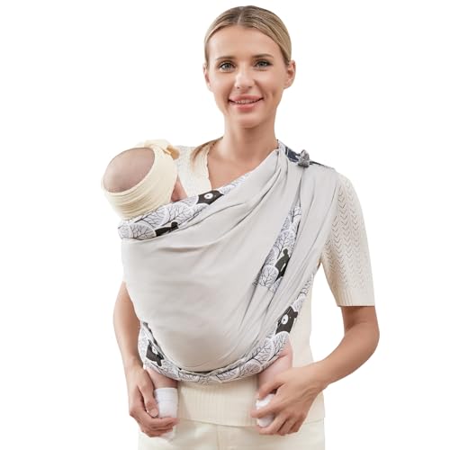 Image of Baby Carrier by Cuby, Natural Cotton Baby Sling Baby Holder Extra Comfortable for Easy Wearing Carrying of Newborn, Infant Toddler Carrier Sling for Baby Registry (Gray)